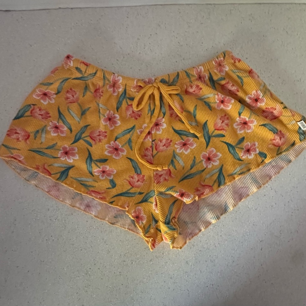 PINK Victoria Secret Floral Yellow PJ Sleepwear Shorts! Size XS
